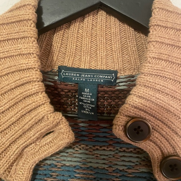 Lauren Jeans Co Ralph Southwest Aztec Knit Cardigan Sweater Brown Medium - Picture 2 of 4